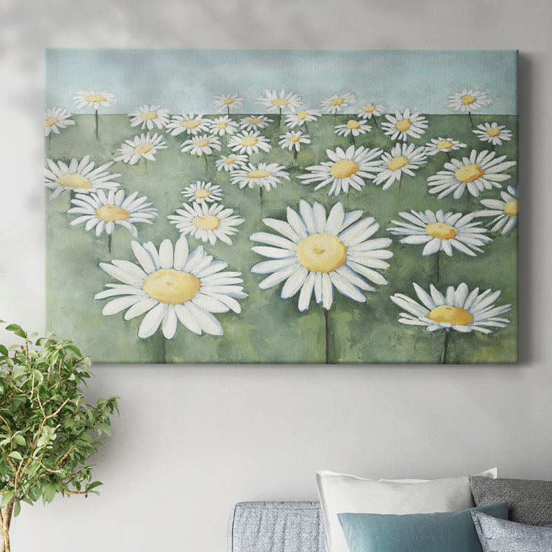 Champ de fleurs sur toile tendue, H 32 po x l 48 po