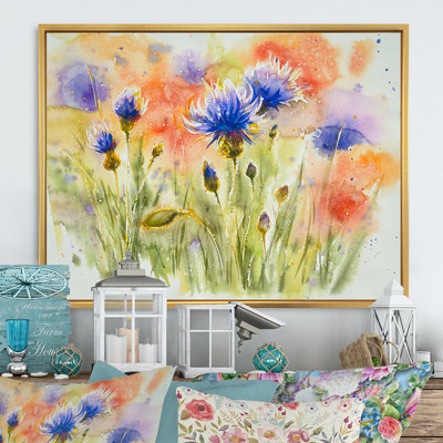 Coquelicot et bleuet sur un pré - Reproduction de photo sur toile