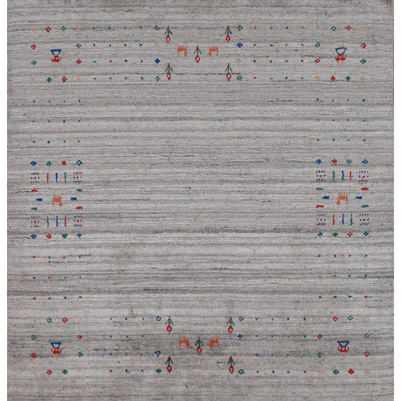 Tapis rayé gris Gabbeh 5 x 5