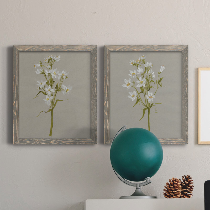 «White Field Flowers I», ensemble de 2 peintures sur toile encadrées, H 20 po x l 34 po x P 1,5 po, Gris