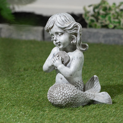 Mermaid Kneeling and Holding Shell Statue