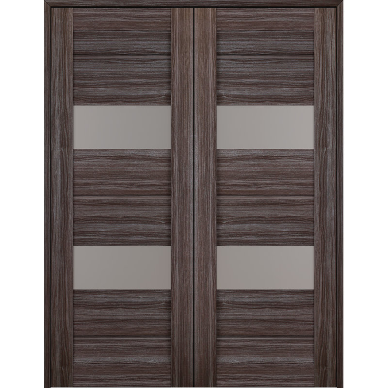 Portes françaises pré-finies en bois massif manufacturé à panneaux, Chêne gris, 63,5 po x 79,37 po, Réversible