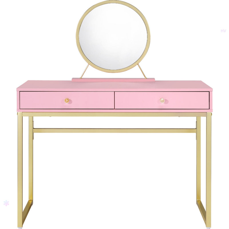 Bureau de coiffeuse 2 tiroirs avec miroir et plateau à bijoux