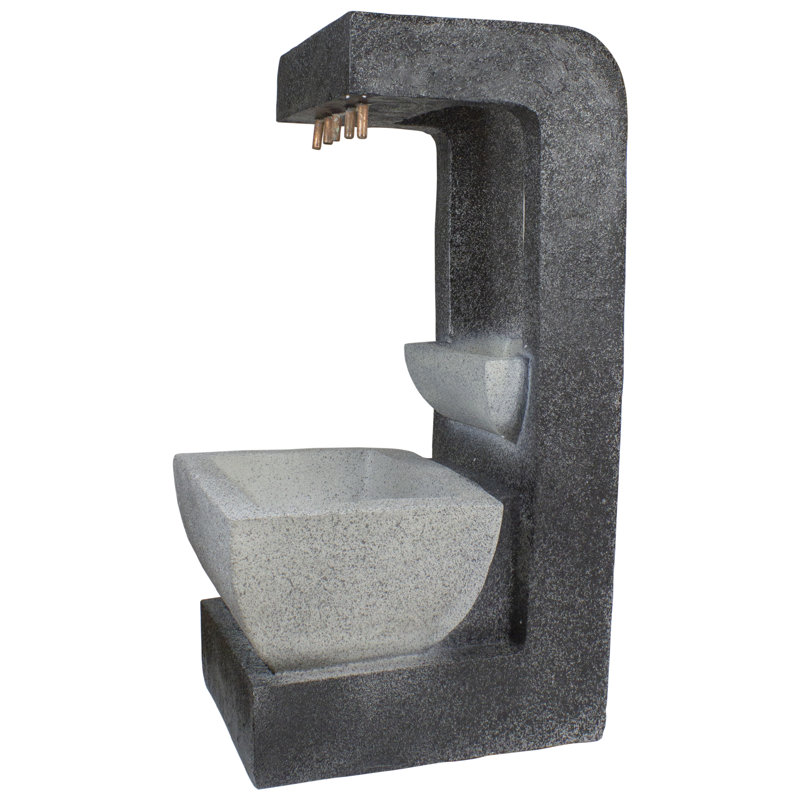 Gray Polystone LED Lighted Rainfall Outdoor Fountain with Planter