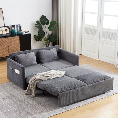 Canapé-lit ajustable, 31 pouces avec option gigogne, en velours côtelé, 2 oreillers et un espace de rangement latéral. Tissu en velours côtelé, poches pour un confort optimal.