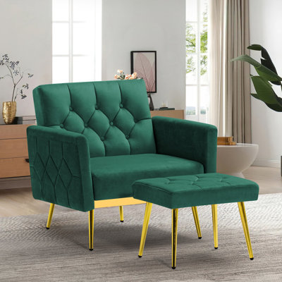 Zianny Velvet Accent Chair with Ottoman