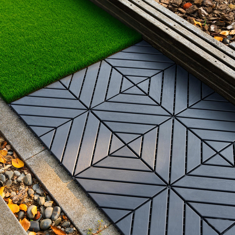 44 Pack 30.5 cm x 30.5 cm Interlocking Deck Tiles, Weatherproof Low Maintenance Plastic Tiles, Dark Grey