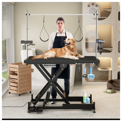 Table de toilettage professionnelle pour chien avec hauteur réglable et accoudoirs doubles - Élévateur hydraulique robuste pour grands animaux de compagnie