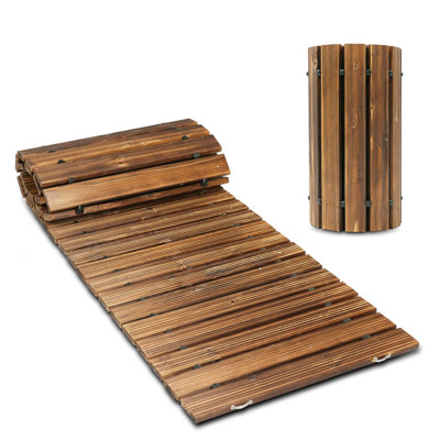 6 FT Straight Roll-Out Wooden Garden Pathway, Non-Slip Rustic Outdoor Walkway Decorative Boardwalk for Patio Backyard Garden