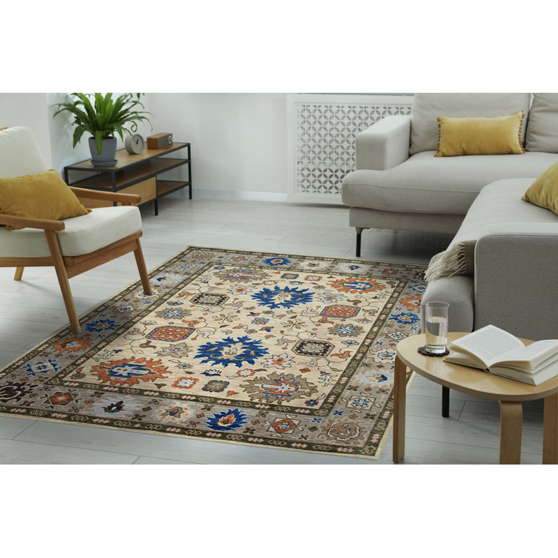 Tapis classique en laine beige noué à la main Enchanting Traditional, Rectangle 9 pi x 12 pi