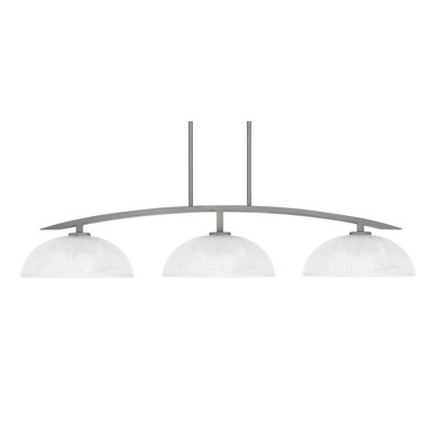 Luminaire pour îlot de cuisine 3 lumières Kurve illustré en finition graphite avec verre côtelé transparent de 13 po