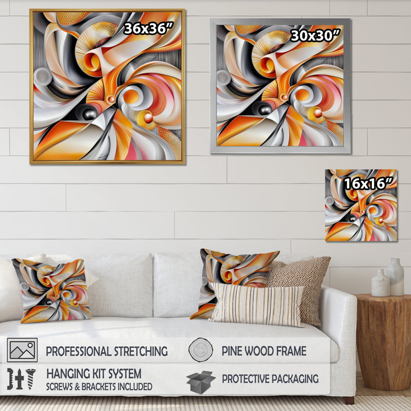 «Geometric Orange Fragment Vector I», reproduction d'art géométrique abstraite, H 16 po x l 16 po, Argent argent