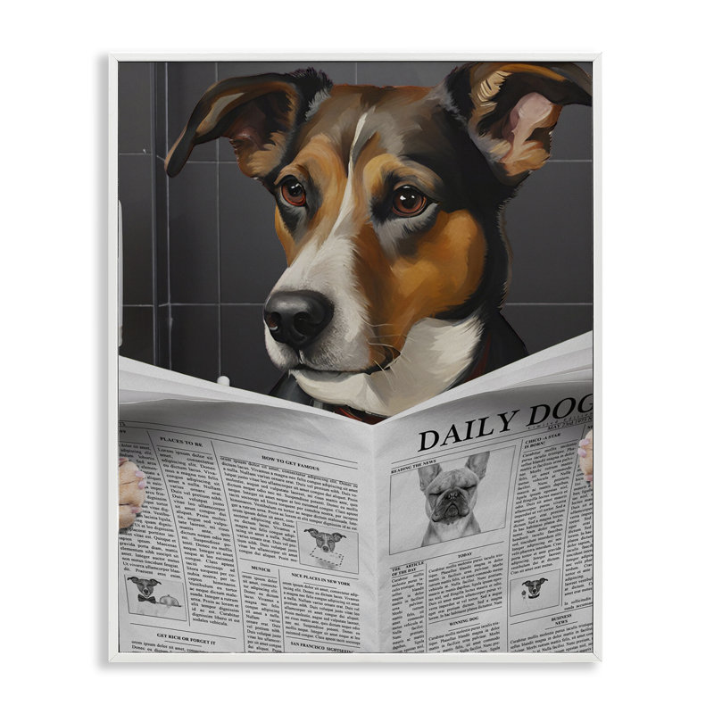 Giclée encadrée par l'humour de salle de bain Daily Poochie, design par Jesse Keith, H 14 po x l 11 po