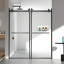 Porte de douche coulissante double sans cadre, verre trempé clair de 5/16 po (8 mm) de large épaisseur, couche double facile à nettoyer, finition nickel noir mat avec tampon