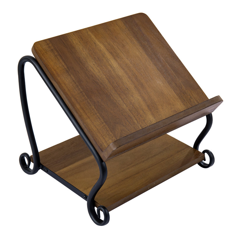 Deluxe Solid Wood Cookbook Display Rack with Shelf