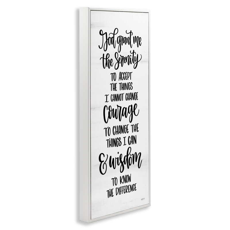 Citation spirituelle Serenity Courage & Wisdom, H 24 po x l 10 po x P 1,5 po, Giclée encadrée blanc bord de mer