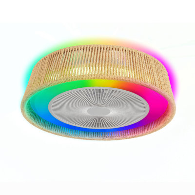 21" Modern Rustic Ceiling Fan Light With Led Rgb Mood Lighting, Rope Woven Design, Quiet Fan, Semi Flush Mount For Bedroom, Living Room, Or Dining Room ((Silent/6-Speed/Reversible/Dc Motor))