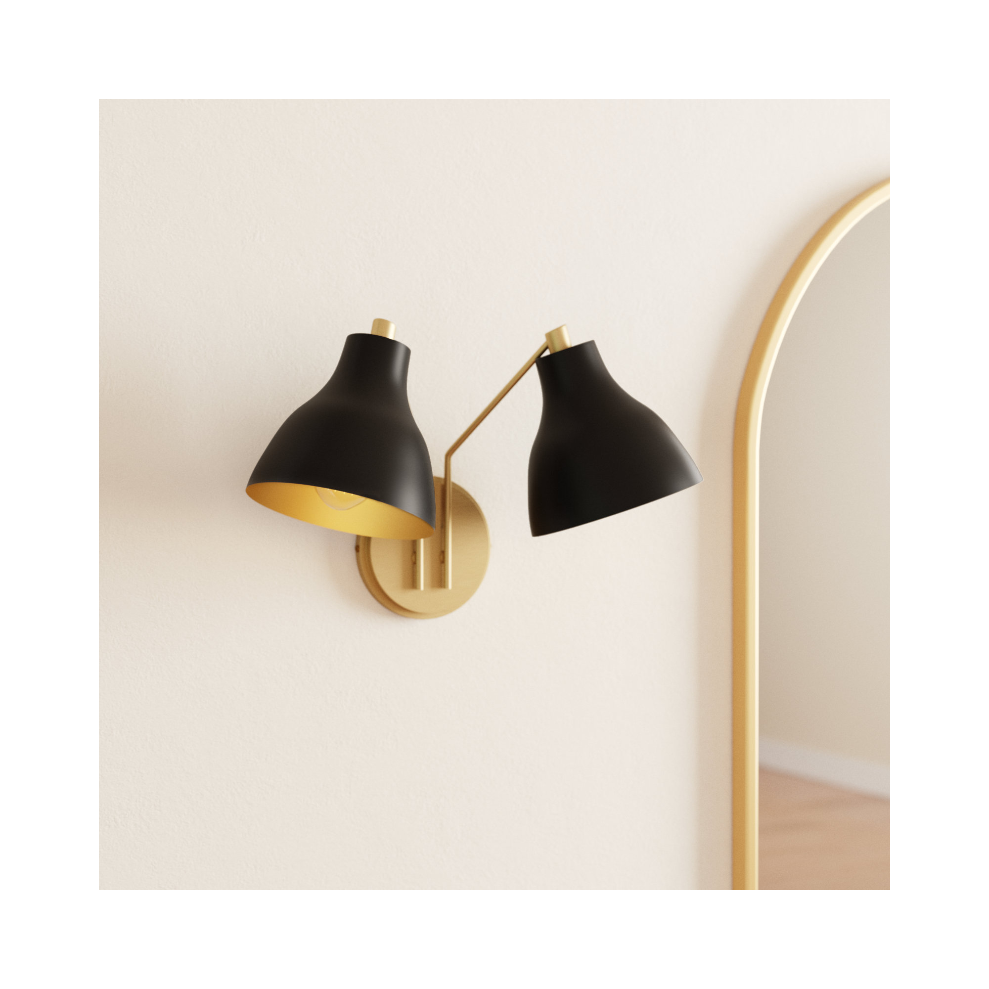 Elyse 17.5" W 2-Light Dimmable Armed Sconce, Black, Black/Brass