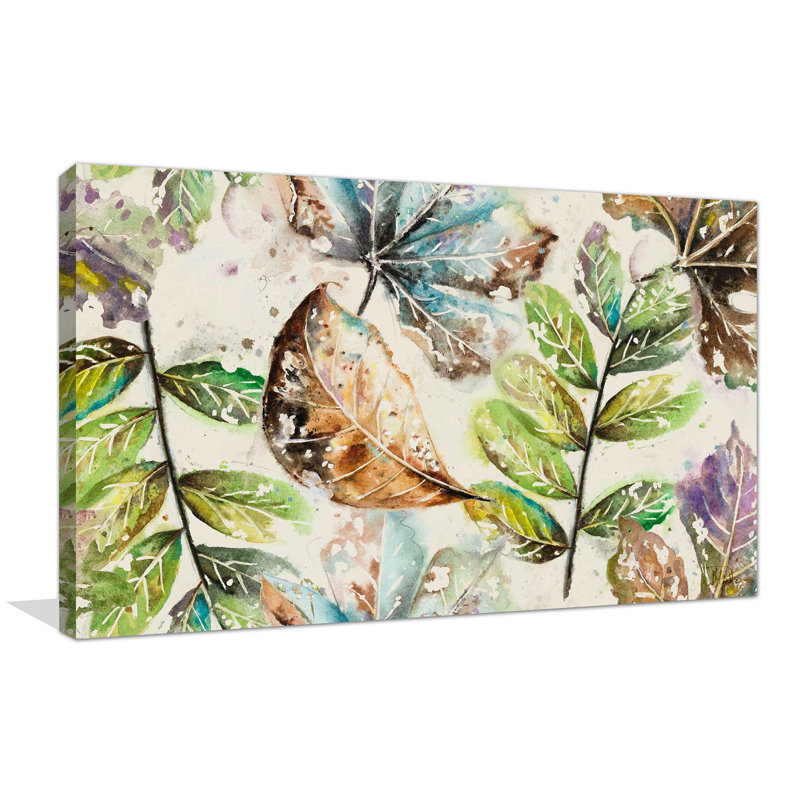 «Global Leaves Rectangle», reproduction de peinture à l'aquarelle, H 18 po x l 30 po x P 1 po, Toile tendue