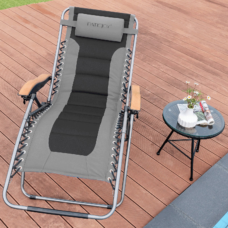 Oversized Gray Steel Zero Gravity Lounger with Cushions and Arms