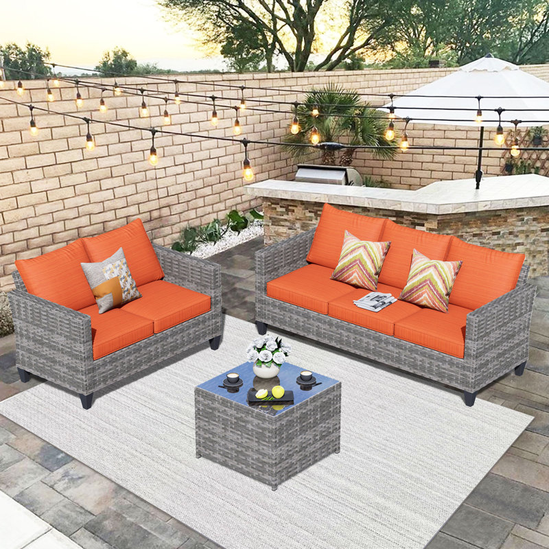 Vandell 5 - Person Patio Conversation Set with Cushions, Orange Red