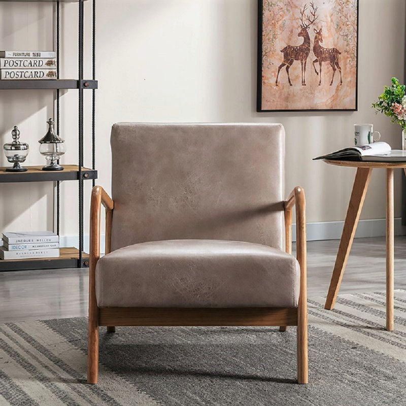 Chaise rembourrée en microfibre de style rétro, Microfibre brun clair