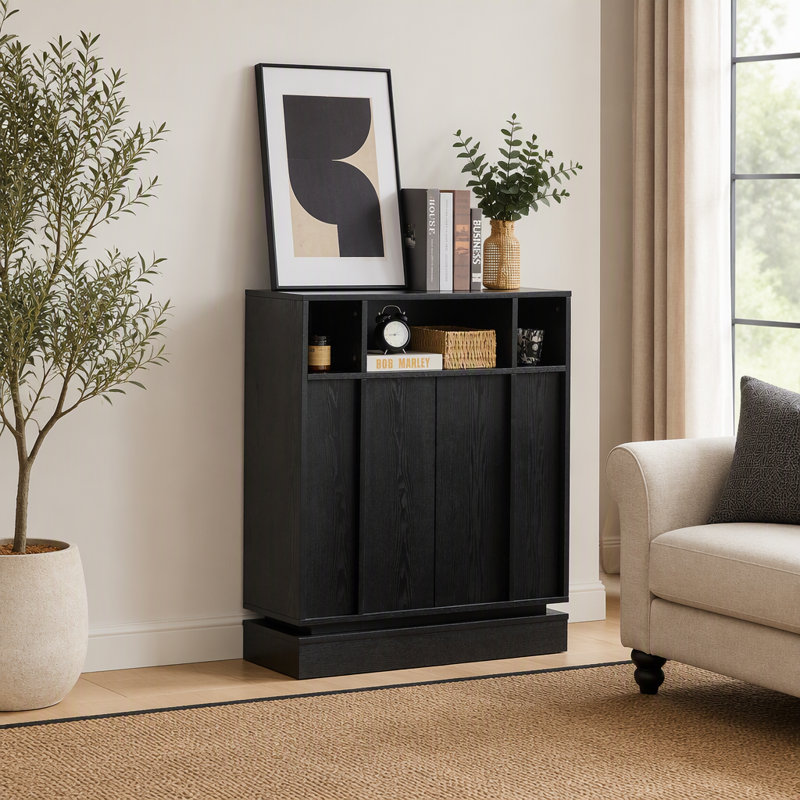 Buffet de style champêtre à panneaux cannelés avec rangement, étagère réglable, meuble télé avec passe-câbles, meuble de rangement d'appoint moderne et vintage pour entrée, couloir, cuisine, salon