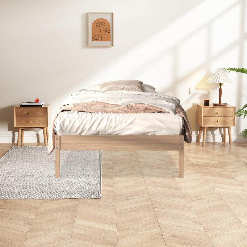 Base de lit plateforme en bois massif Tilon, Lit simple, Blanc