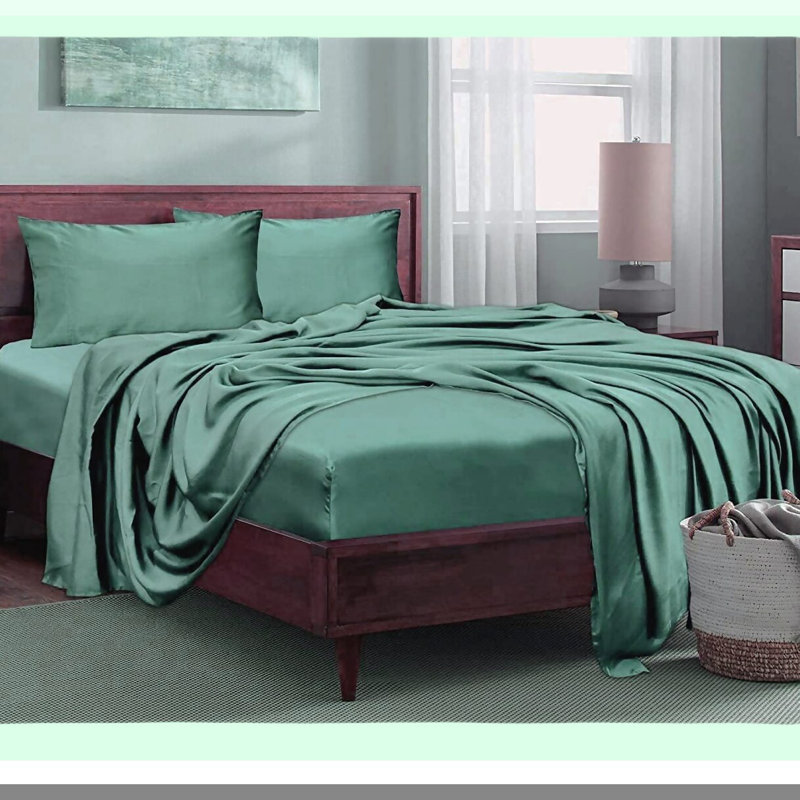 Cool Rayon From Bamboo Aqua Queen Sheet Set - Deep Pocket 16" Luxury Silky Bedding, Breathable & Soft Cooling Sheets Rayon Derived From Bamboo.