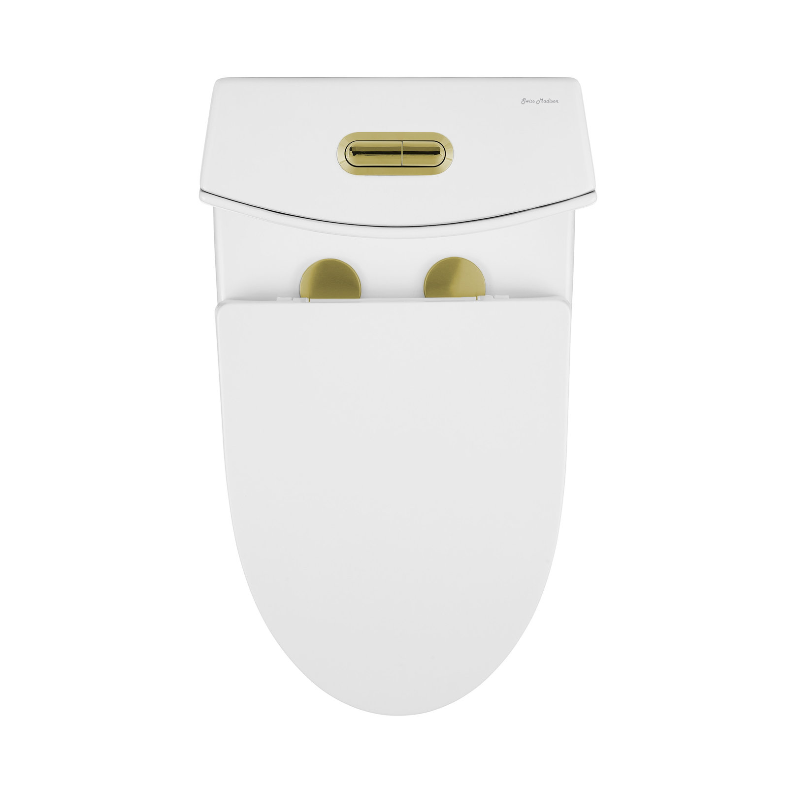 St. Tropez 1-Piece Elongated Toilet, Top, 12", Glossy White + Gold Harware