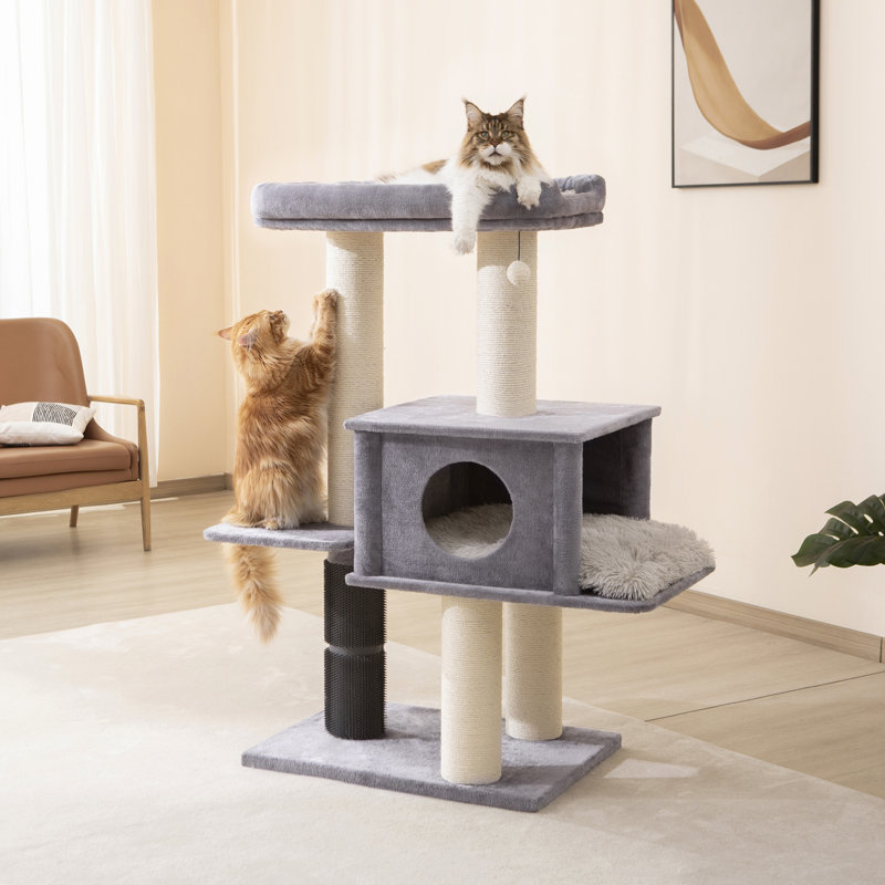 Extra Large Gray Sisal and Plush Cat Tree with LED Ball