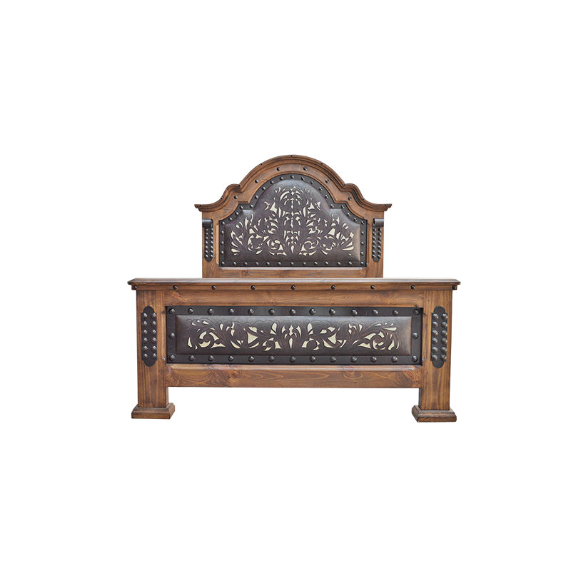 Sierra Ornate Hand-Tooled Leather King Panel Bed, King
