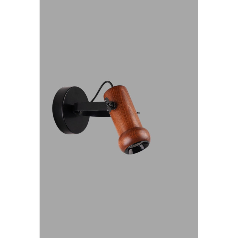 Stylish Wall Lamp, Black & Walnut Finish, Ø3.1 x 5.9 inches | Durable Metal Body with Wooden Cap, Socket Type: 1 x GU 10 Max 10 W | Ideal for Modern Living Spaces, IP20 Rated for Indoor Use