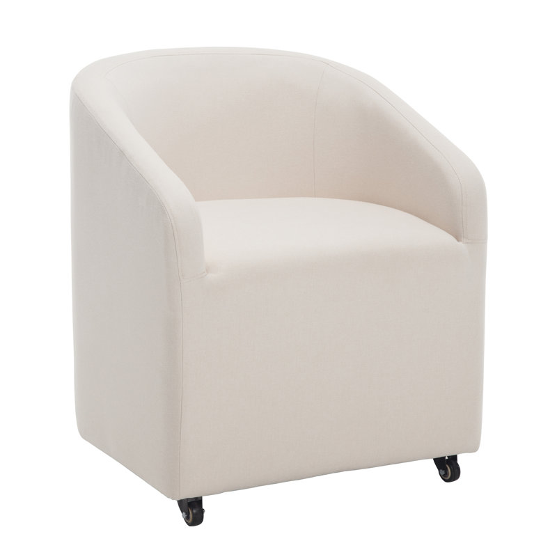 Linen Upholstered Barrel Back Dining Chair, Beige