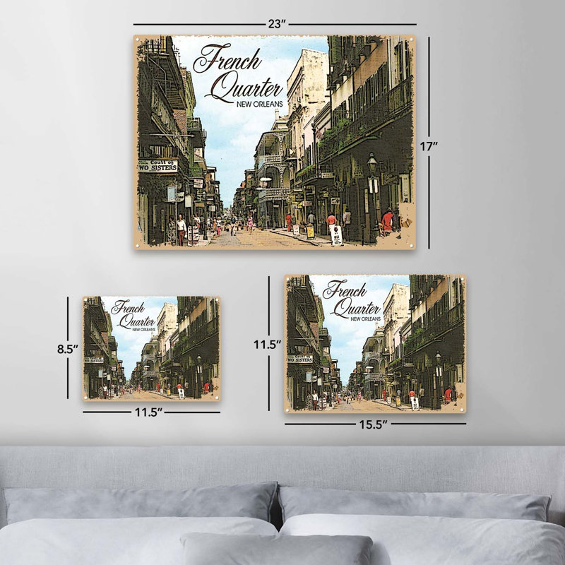 French Quarter New Orleans sur impression métallique, H 8,5 po x l 11,5 po x P 0,04 po