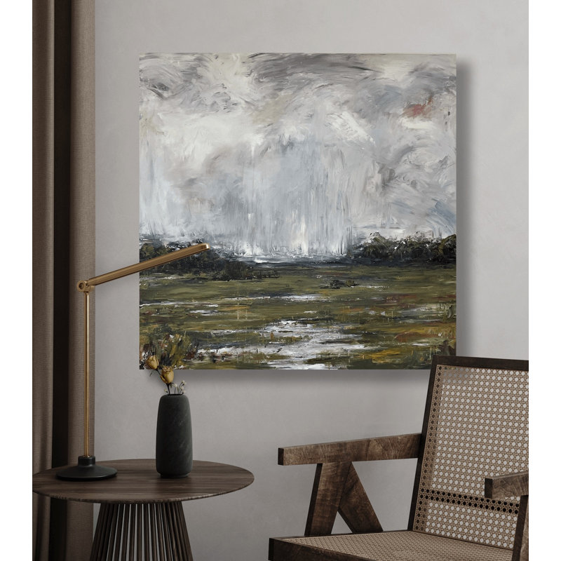 On The Marsh On Giclee Canvas Hand Embellished Art, 20" H x 20" W x 1.5" D, Brown Framed Canvas
