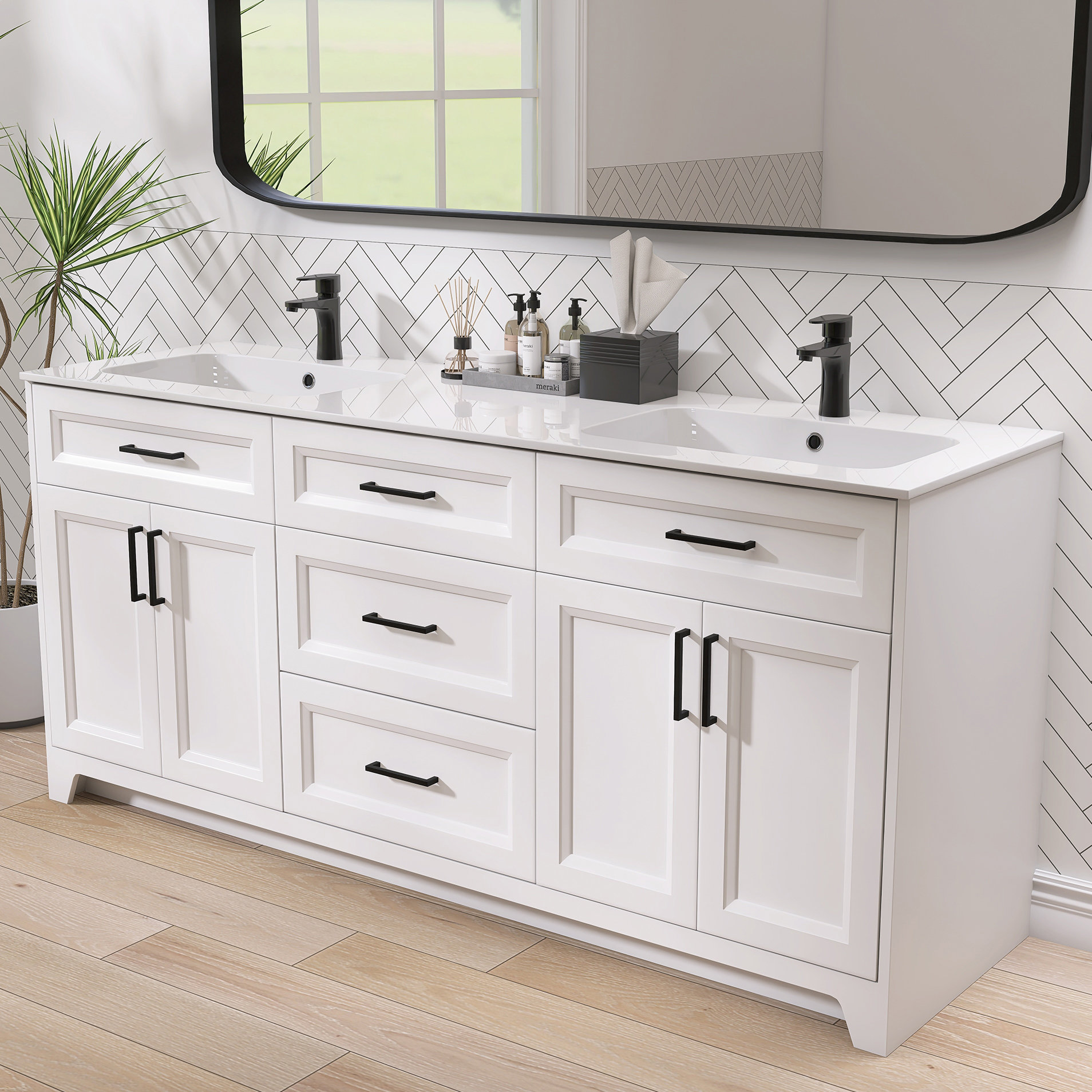 ZEAFIVE Solid Wood 72 Inch Freestanding Bathroom Vanity With Double ...
