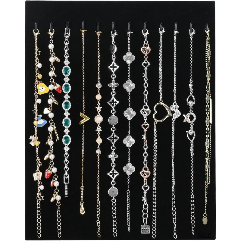 2 Pcs Set 12-Hook Bracelet Display with Easel Stand, Jewellery Display Organizer for Bracelets, Black