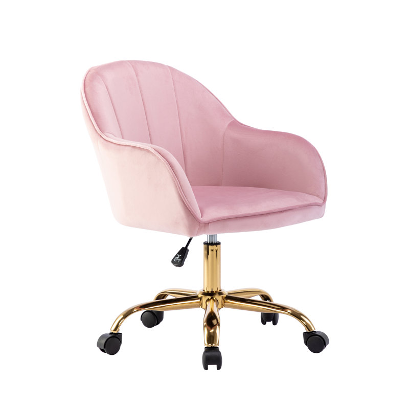 Edgar Velvet Office Chair with Gold Chrome Base, Pink