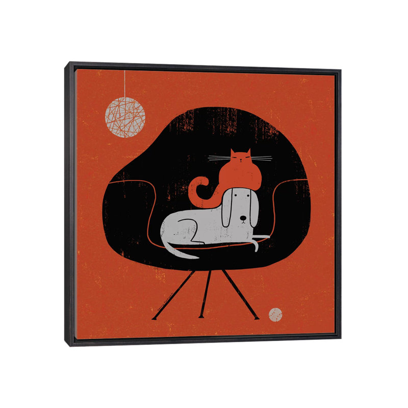 «Retro Nap» par Terry Runyan - impression, Pas de tapis, Toile avec cadre noir patiné, H 37 po x l 37 po x P 1,5 po