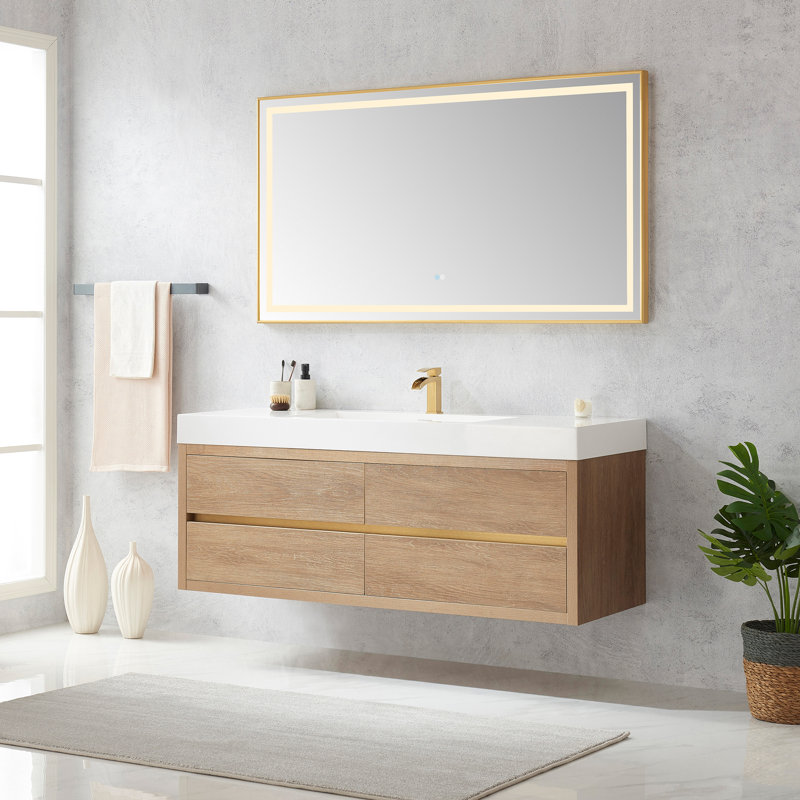 Ensemble de meuble-lavabo simple 60 po Vali, Finition chêne nord-américain, Blanc