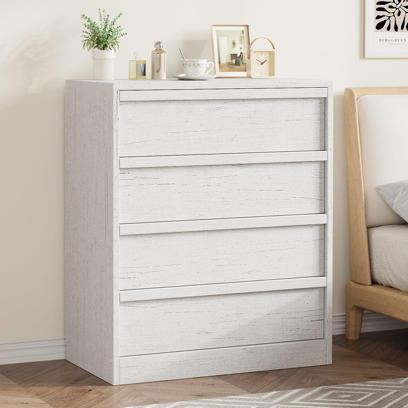 Table de chevet blanche à 4 tiroirs - table de bout haute de 39 po avec rangement et anti-basculement blanc