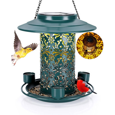 Solar Bird Feeders For Outdoors Hanging Bring Three Water Cups  Premium Grade Metal Wild Bird Feeders ChewProof Weather And Water Resistant Bird F