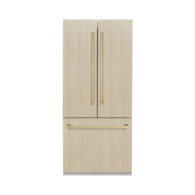 ZLINE Autograph Edition 36 in. 19.6 cu. ft. French Door Built-In Bottom Freezer Refrigerator with Water Dispenser and Ice Maker in Satin Stainless Steel with Stainless Steel Interior