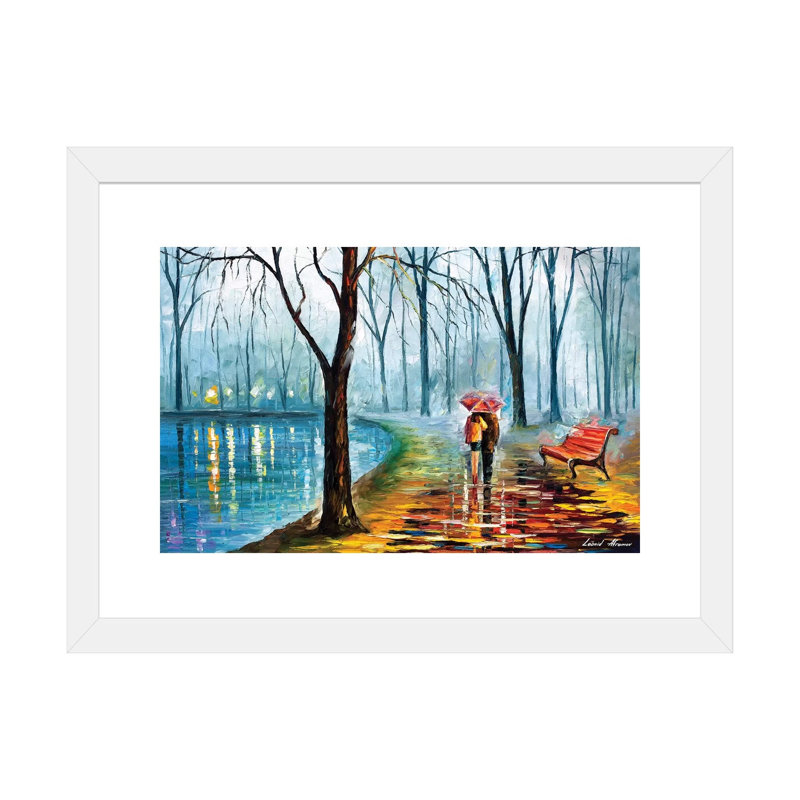 «Inside the Rain» par Leonid Afremov - reproduction d'art encadrée, H 16 po x l 24 po x P 1 po, Papier encadré blanc