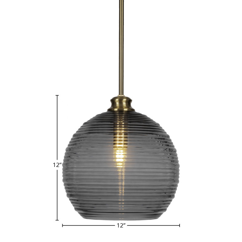 Malena 1-Light Stem Hung Pendant, Black, New Age Brass, 12" H x 12" W x 12" D