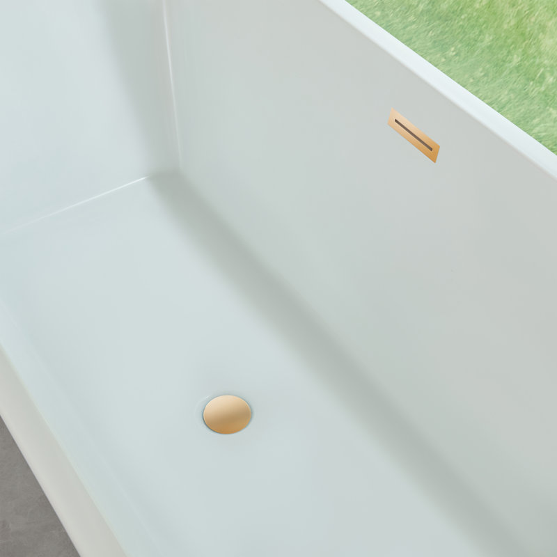 66.9" x 29.5" Freestanding Soaking Acrylic Bathtub, White/Titanium Gold