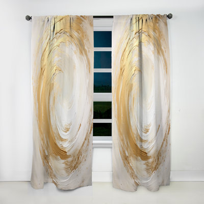 Gold And White Soft Wave Vortex I - Abstract Spirals Room Darkening Abstract Curtain - 1 Panel
