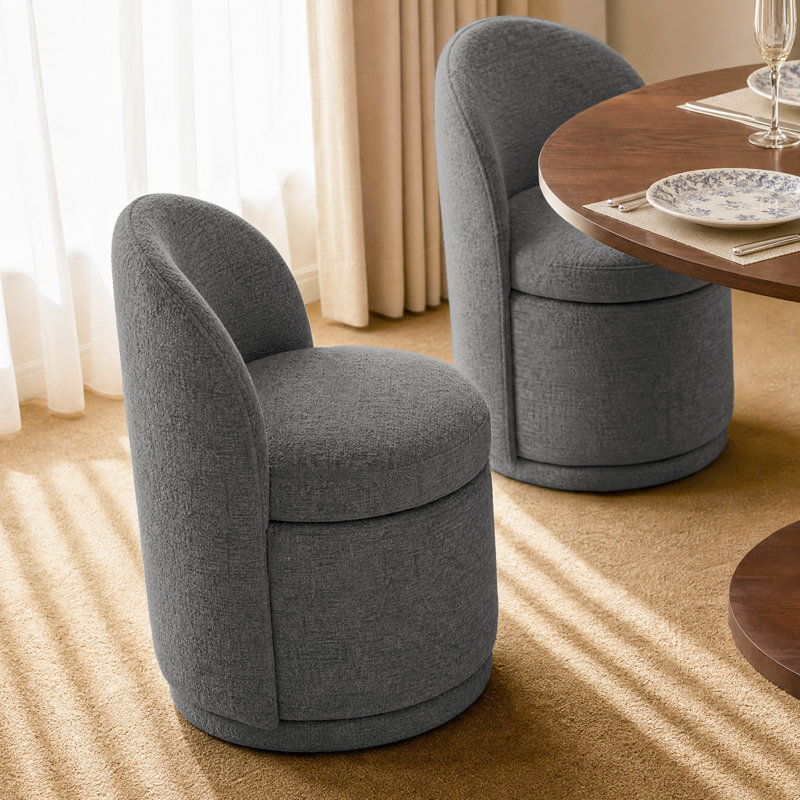 Chaise rembourrée moderne avec dossier incurvé et base ronde, Grey Chenille