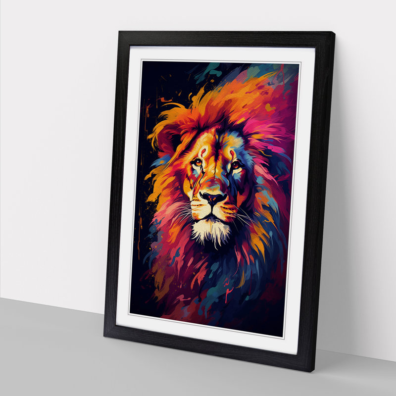 Lion Abstract No.2 - Single Picture Frame Print on Wood, 34cm H x 25cm W x 2cm D, Black Framed